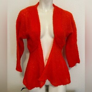 Wooden Ships Orange Red vibrant Open Knit Mohair‎ Peplum Cardigan Sweater S M